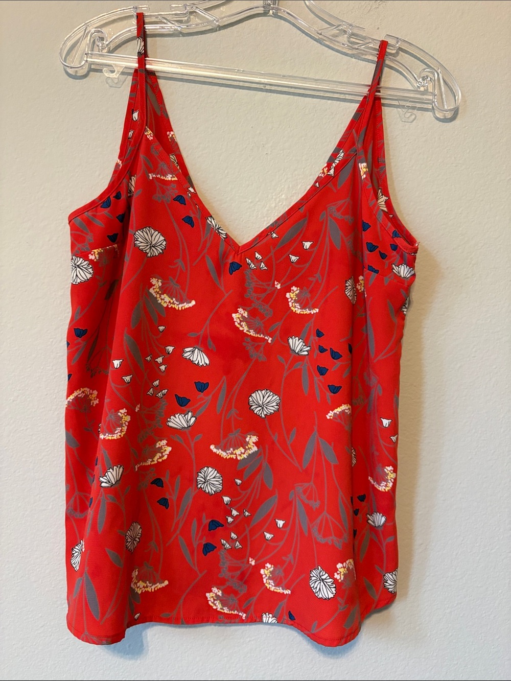Renee C. Red Floral V-Neck Tank Top